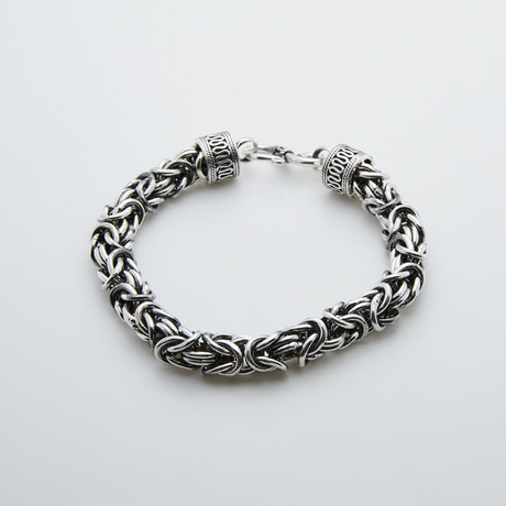 925 Sterling Silver Oxidized Look Thick Byzantine Link Bracelet