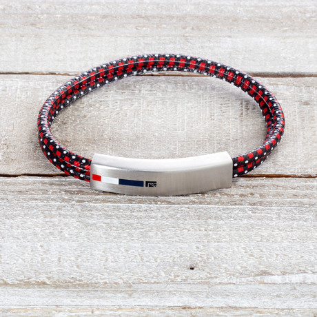 Multicolored ID Plate Double Stranded Red Rubber Bracelet // Brown + Red + White