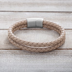 Double Stranded Beige Braided Leather Bracelet