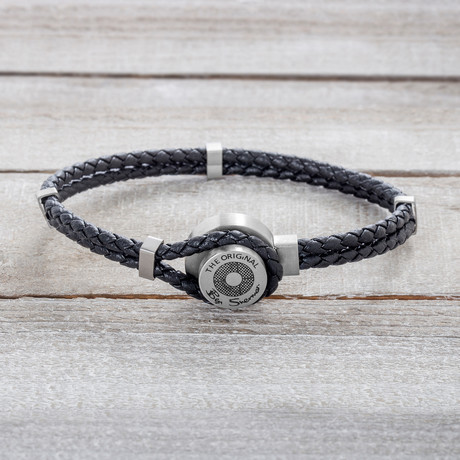 Double Stranded Black Braided Leather with Hook Bracelet