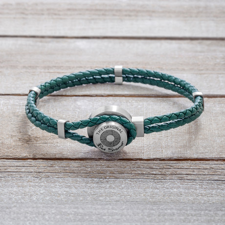 Double Stranded Green Braided Leather With Hook Bracelet