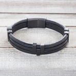 Black IP Triple Stranded Black Leather Bracelet