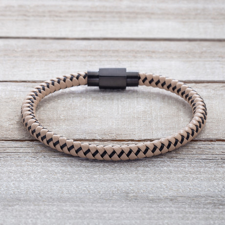 Black IP Wire + Beige Leather Bracelet