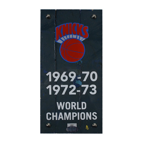NY Knicks Piece of 1973 MSG Court + Championship Banner Plexi