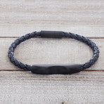 Black IP Blue Braided Leather Bracelet