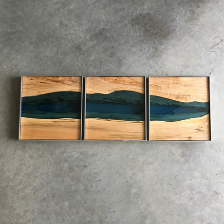 River Series Triptych // Maple + Blue Glass // Satin Grey Frame