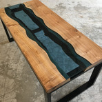 River Series Coffee Table // Black Walnut + Blue Glass + Steel