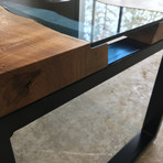 River Series Coffee Table // Black Walnut + Blue Glass + Steel