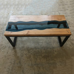 River Series Coffee Table // Black Walnut + Blue Glass + Steel