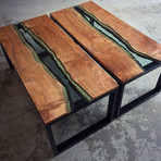 River Series Coffee Table // Black Walnut + Green Glass