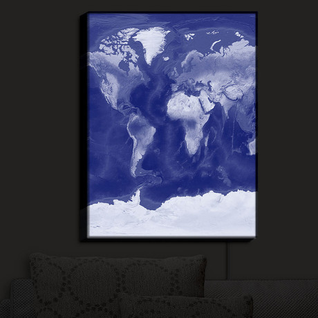 Illuminated Wall Art // Catherine Holcombe // World Map Blue (20"W x 16"H x 3.25"D)