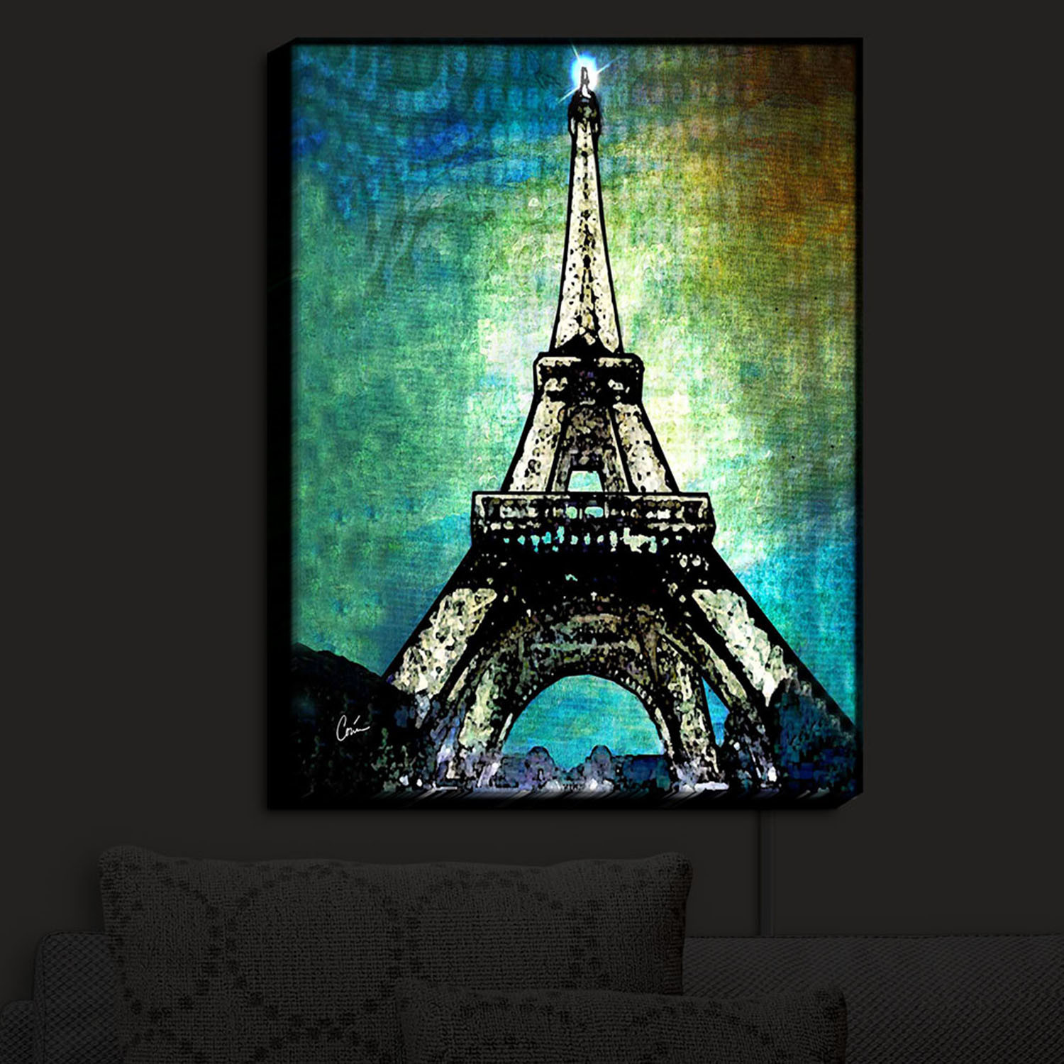 Illuminated Wall Art Corina Bakke Paris Eiffel Tower Night