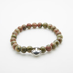 Natural Unakite Stone + Silver Anchor Bracelet // Multi