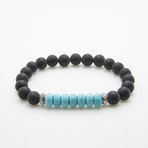 Silver + Onyx + Turquoise Beaded Bracelet // Black + Aqua