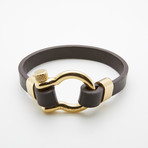 Jean Claude Jewelry // D Clamp Leather Bracelet // Brown + Gold