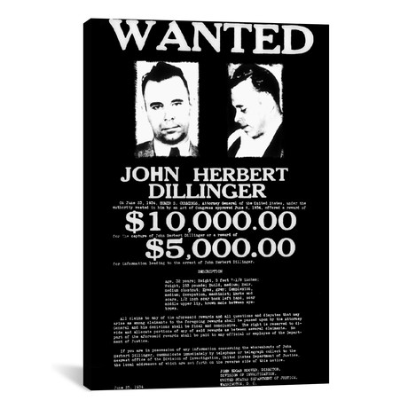 Wanted // John Herbert Dillinger (18"W x 26"H x 0.75"D)
