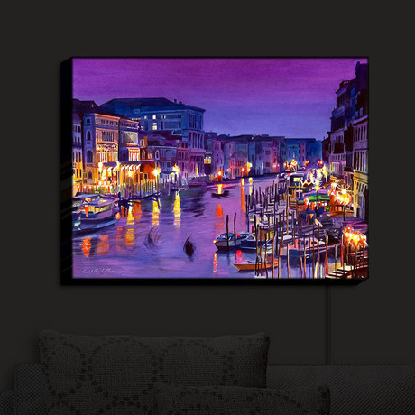 Illuminated Wall Art // David Lloyd Glover // Romantic Venice Night (20"W x 16"H x 3.25"D)