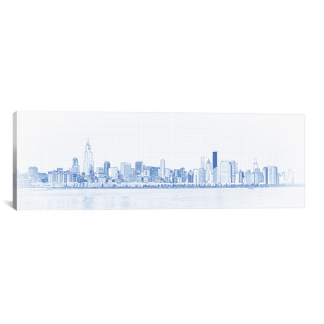 Digital Sketch Of Chicago Skyline // USA II (12"W x 36"H x 0.75"D)