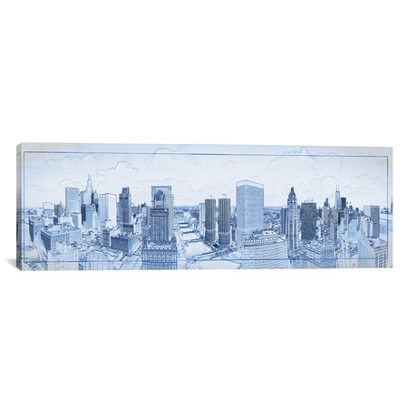 Digital Sketch Of Chicago Skyline // USA III (12"W x 36"H x 0.75"D)