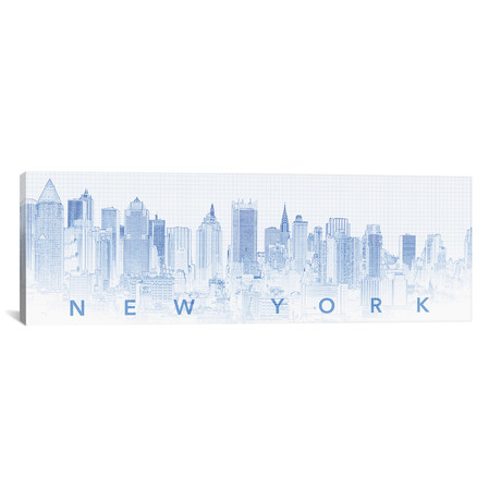 Digital Sketch Of Manhattan Skyline // NYC // USA I (12"W x 36"H x 0.75"D)