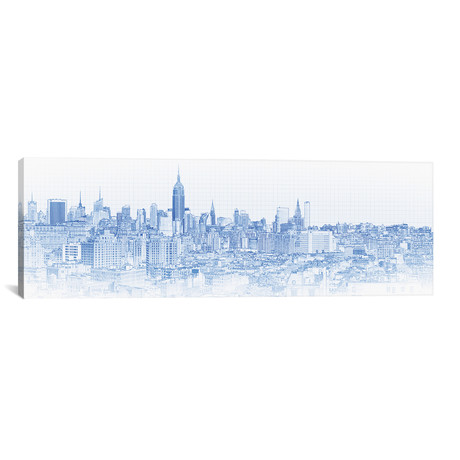 Digital Sketch Of Manhattan Skyline // NYC // USA IV (12"W x 36"H x 0.75"D)
