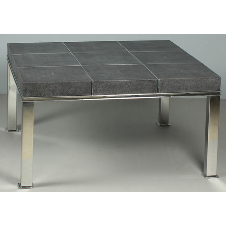 Grey Leather Shagreen 9 Panel Coffee Table