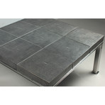 Grey Leather Shagreen 9 Panel Coffee Table