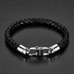 Stainless Steel + Braided Leather Bracelet // 6mm // Black + Silver