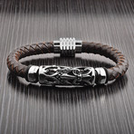 Fleur-de-Lis Braided Leather Bracelet // Brown