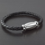 Braided Brushed Finish Leather Bracelet // Black