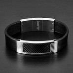 Leather Bracelet + Carbon Fiber ID // Black + Silver