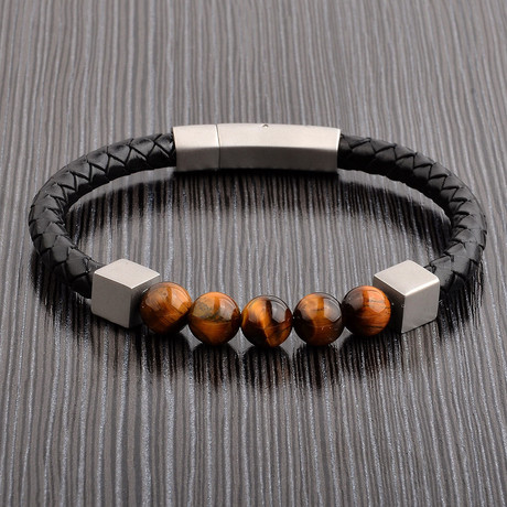 Leather Bracelet + Natural Tiger's Eye Stones