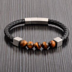 Leather Bracelet + Natural Tiger's Eye Stones