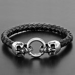 Skull Clasp Braided Leather Bracelet // Black