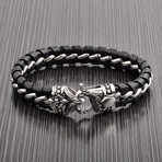 Antiqued Leather + Curb Chain Bracelet // Black + Silver