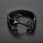 Polished Anchor + Leather Toggle Bracelet (Black)
