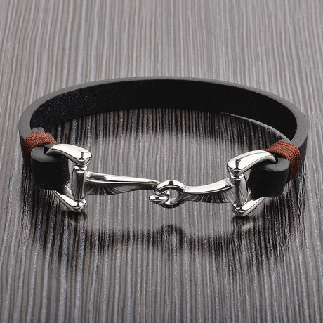 Leather Bracelet + Hook Clasp // Black + Silver