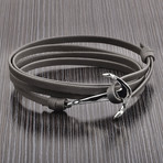 Leather Anchor Wrap Bracelet // Gray + Silver