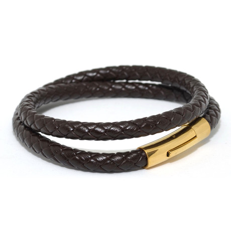 Woven Leather Double Wrap Bracelet // Brown