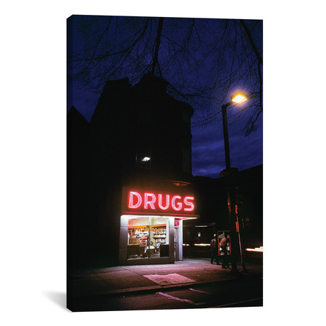 1980s 24 Hour Drug Store At Night Pink Neon Sign Drugs // Vintage Images (26"W x 18"H x 0.75"D)