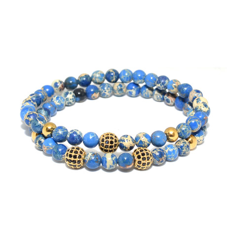 Blue Sea Sediment + Cubic Zirconia Bracelet // Set of 2