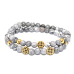 Gray Jasper + Cubic Zirconia Bracelet // Set of 2