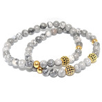 Gray Jasper + Cubic Zirconia Bracelet // Set of 2