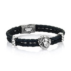Leo Leather Bracelet // Solid Silver Oxidised Silver // Black Nappa (Small)