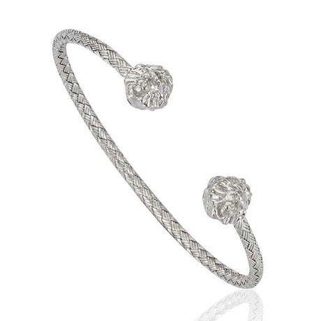 Braided Leo Cuff Bracelet // Solid Silver // White Gold Color (Small)