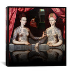 Portrait présumé de Gabrielle d'Estrées et de sa soeur la duchesse de Villars -Two Sisters with Fu Dog Tattoo // 5by5collective (18"W x 18"H x 0.75"D)