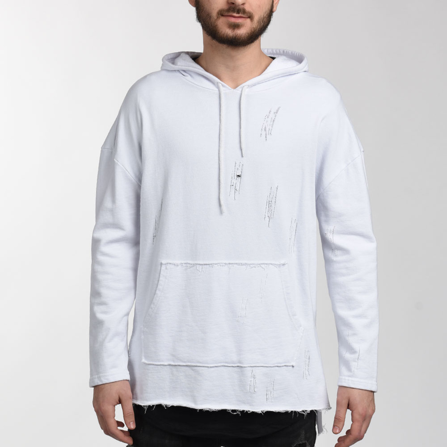 Oversized Distressed Hoodie // White (Small) - Tag Twenty Two - Touch ...