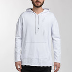 Oversized Distressed Hoodie // White (Small)