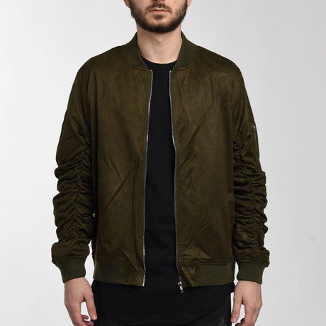 Suede Olive Bomber Jacket (Small)
