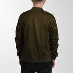 Suede Olive Bomber Jacket (Small)